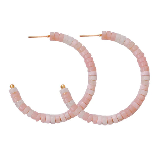 Pink  Beaded Candy Hoops