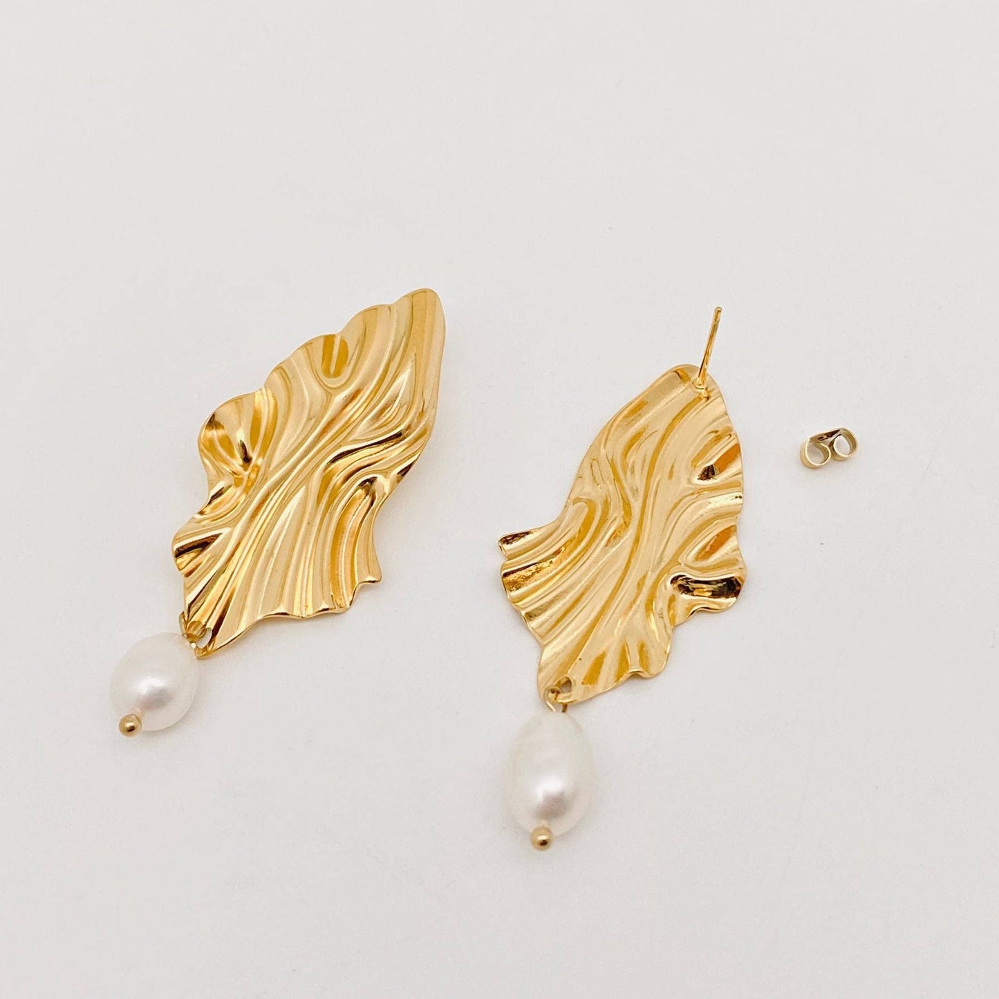 Textured Gold Pearl Charm Earrings
