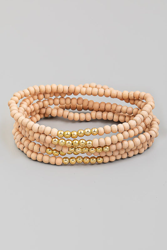Beaded Stackable Bracelet Set - Beige