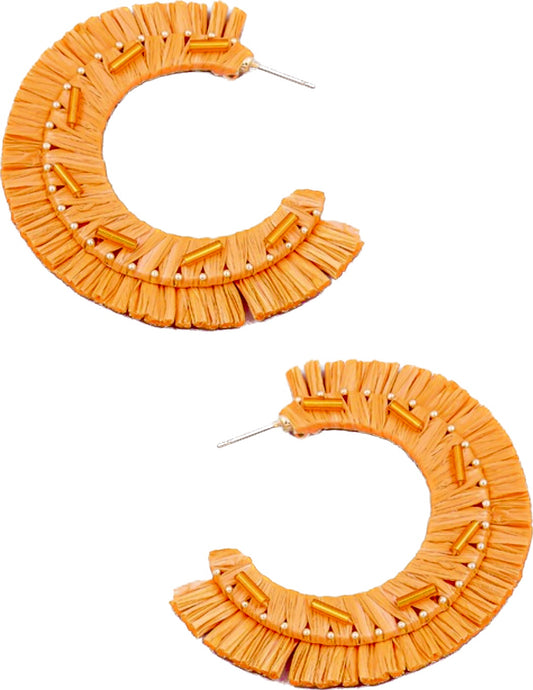 Orange Raffia Hoop Earrings
