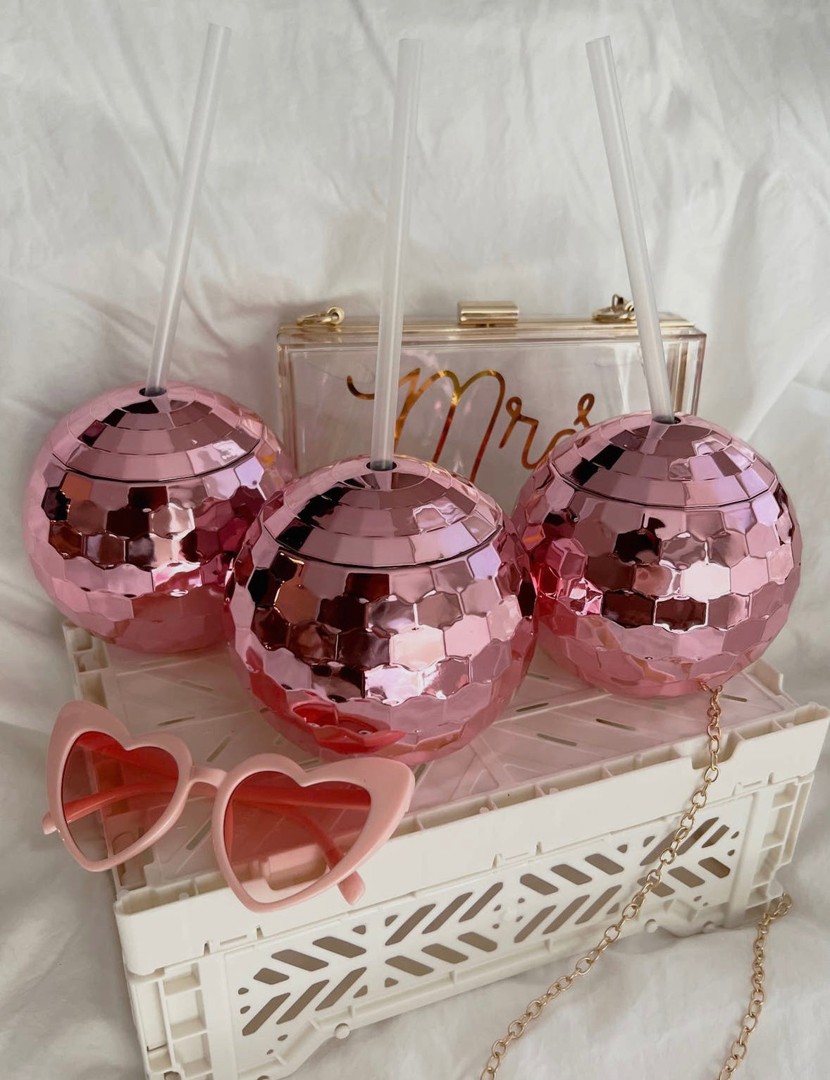 Disco Ball Cup with Clear Straw