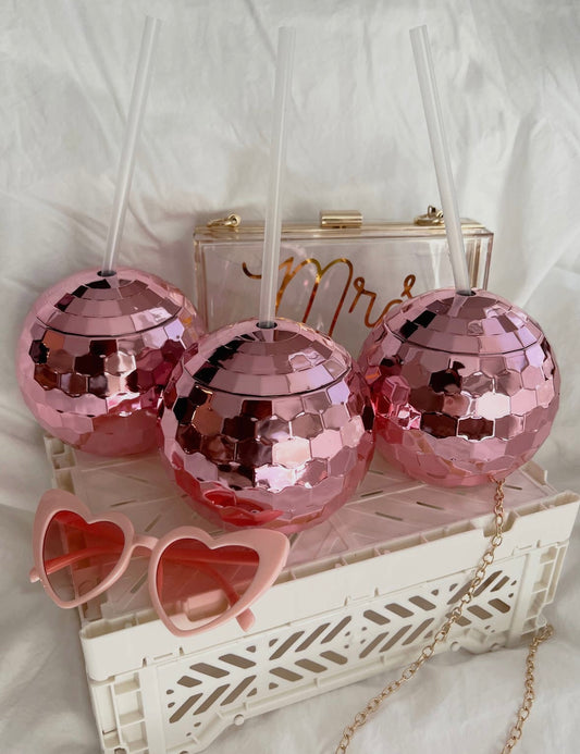 Disco Ball Cup with Clear Straw