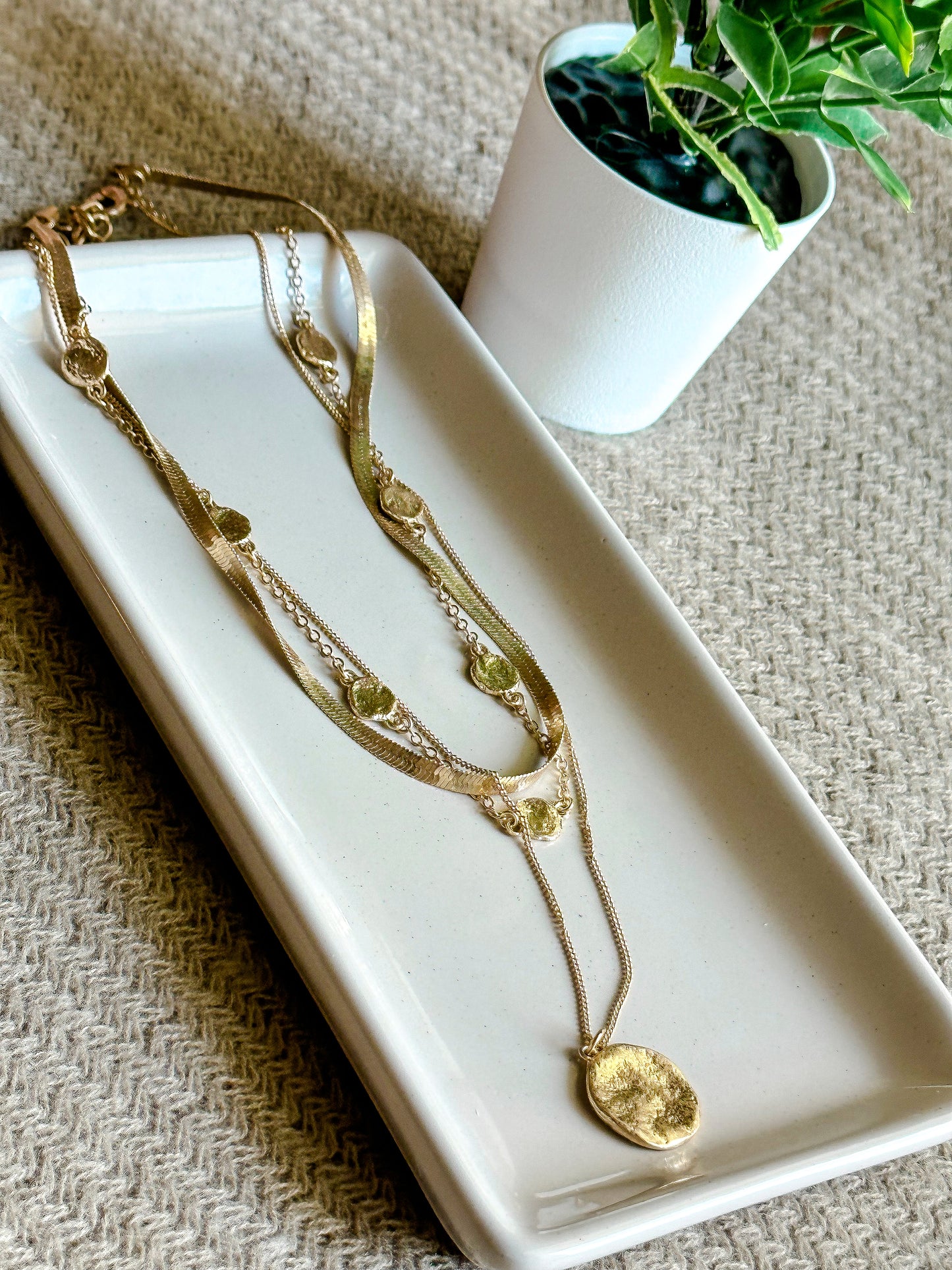 Layered Chain Disc Pendant Necklace - Gold
