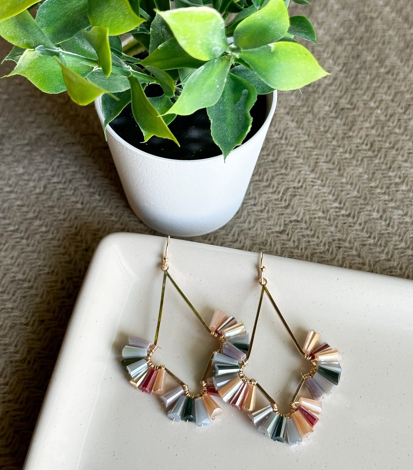 Teardrop Cutout Glass Bead Drop Earrings