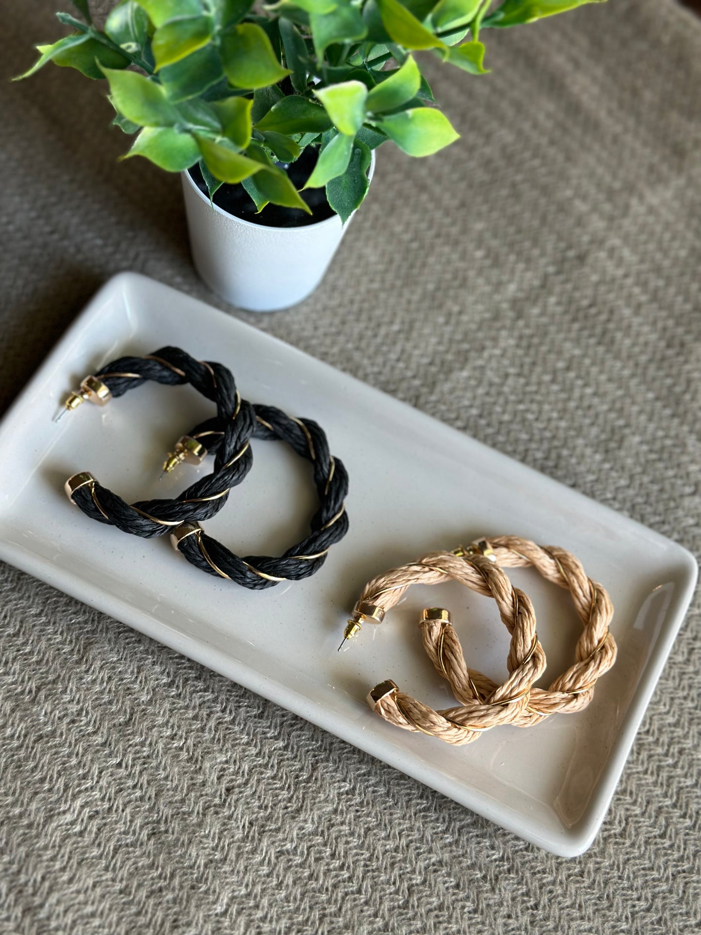 Raffia Twist Hoop Earrings