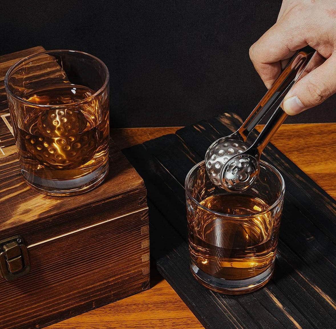 Bar Gift Set - Golf Whiskey Glasses - Golf Ball Chillers