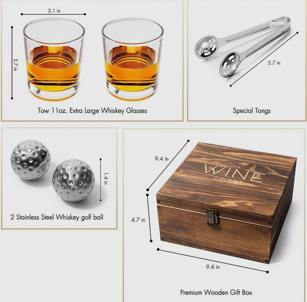 Bar Gift Set - Golf Whiskey Glasses - Golf Ball Chillers