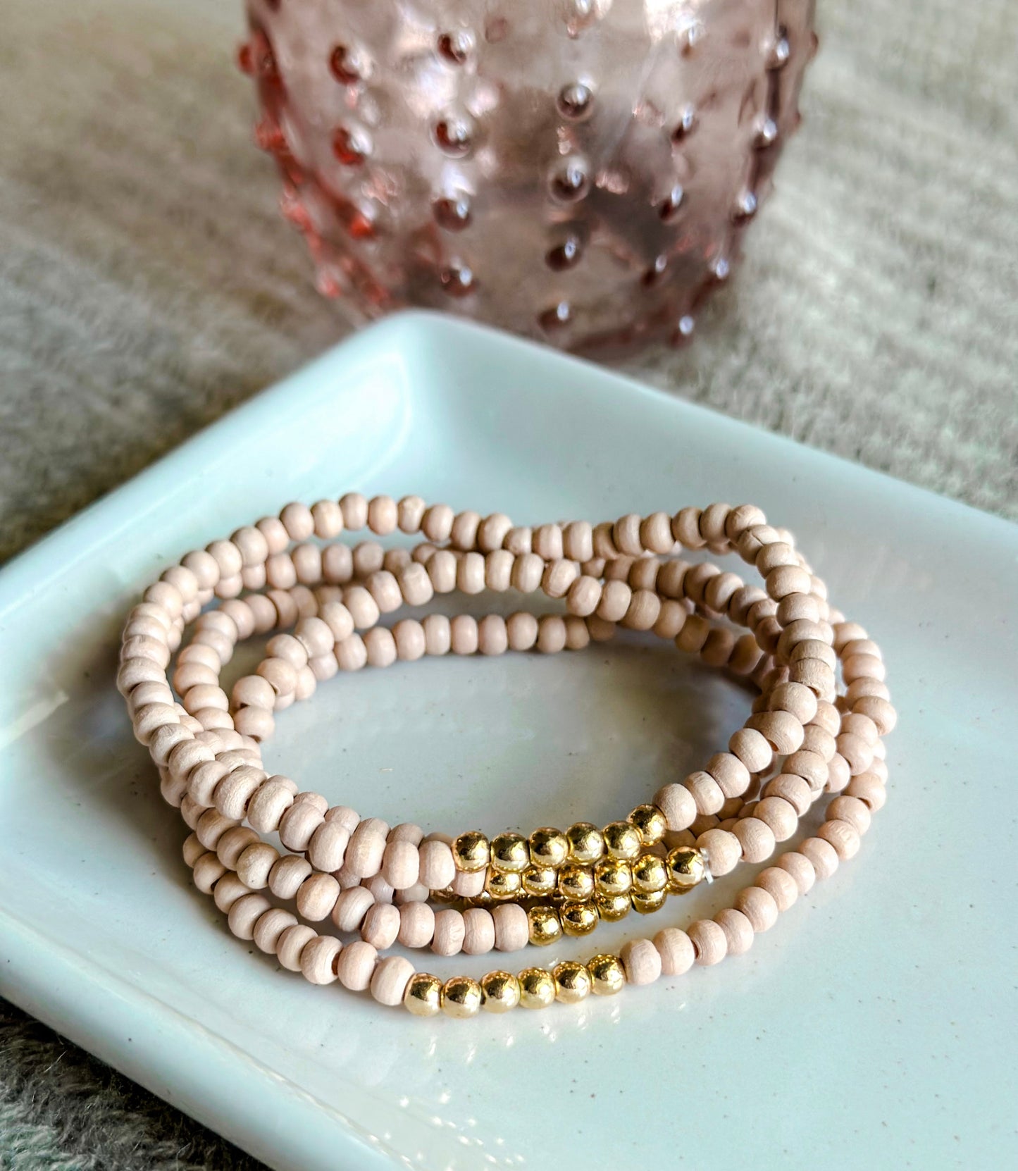 Beaded Stackable Bracelet Set - Beige