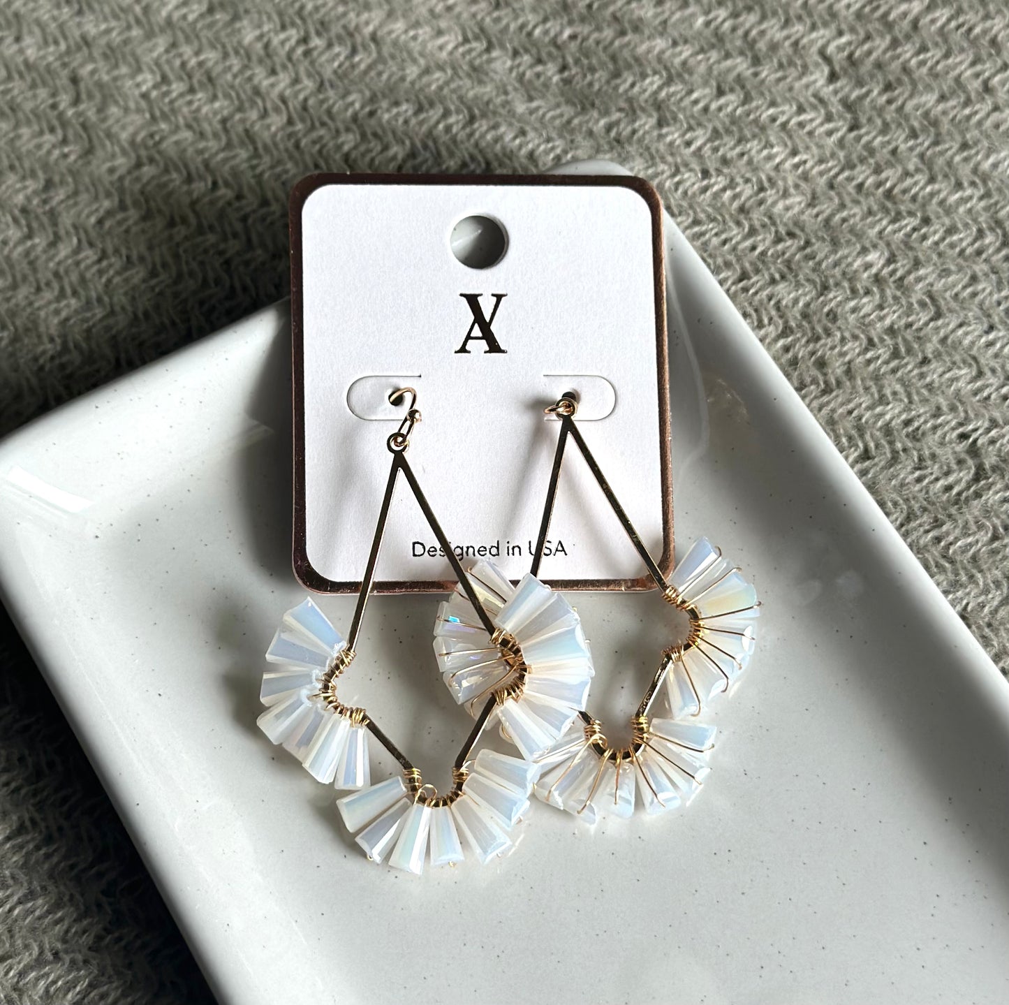 Teardrop Cutout Glass Bead Drop Earrings