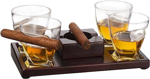 Cigar Glasses Tray & Ash Tray, 4 Whiskey Cigar Glasses Slot