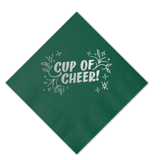 Cup of Cheer Green and Silver Cocktail Paper Beverage Napkins - Set of 20
