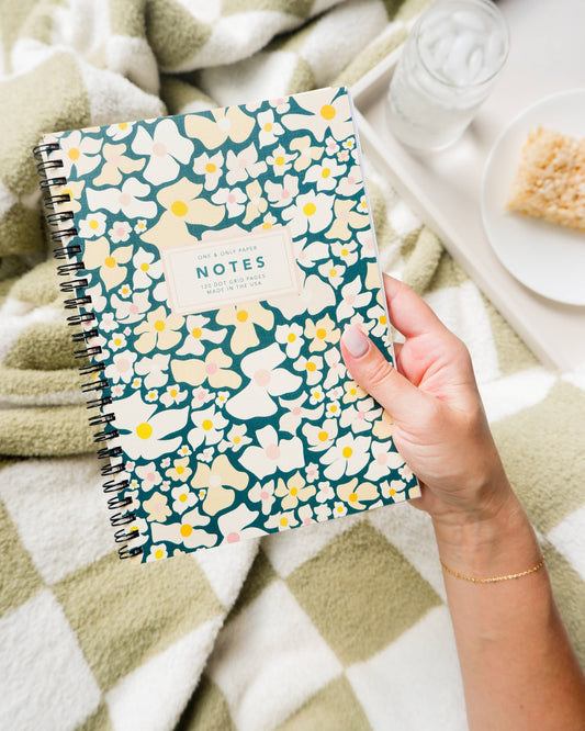 Floral Wire Spiral Bound Dot Grid Notebook