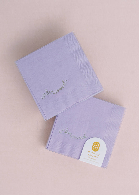 Underserved Silver and Lavender Paper Cocktail Napkin