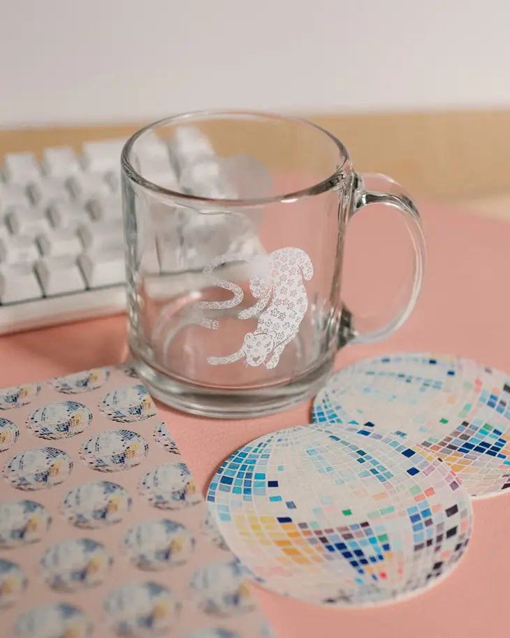 Daisy Jaguar Screen Printed Glass Mug | 13 oz