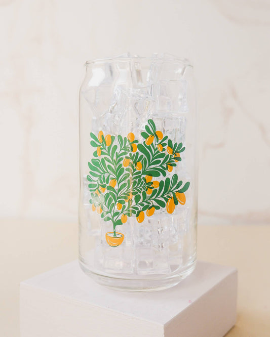 Orange Tree 16 oz Screen Printed Soda Can Beverage Glass