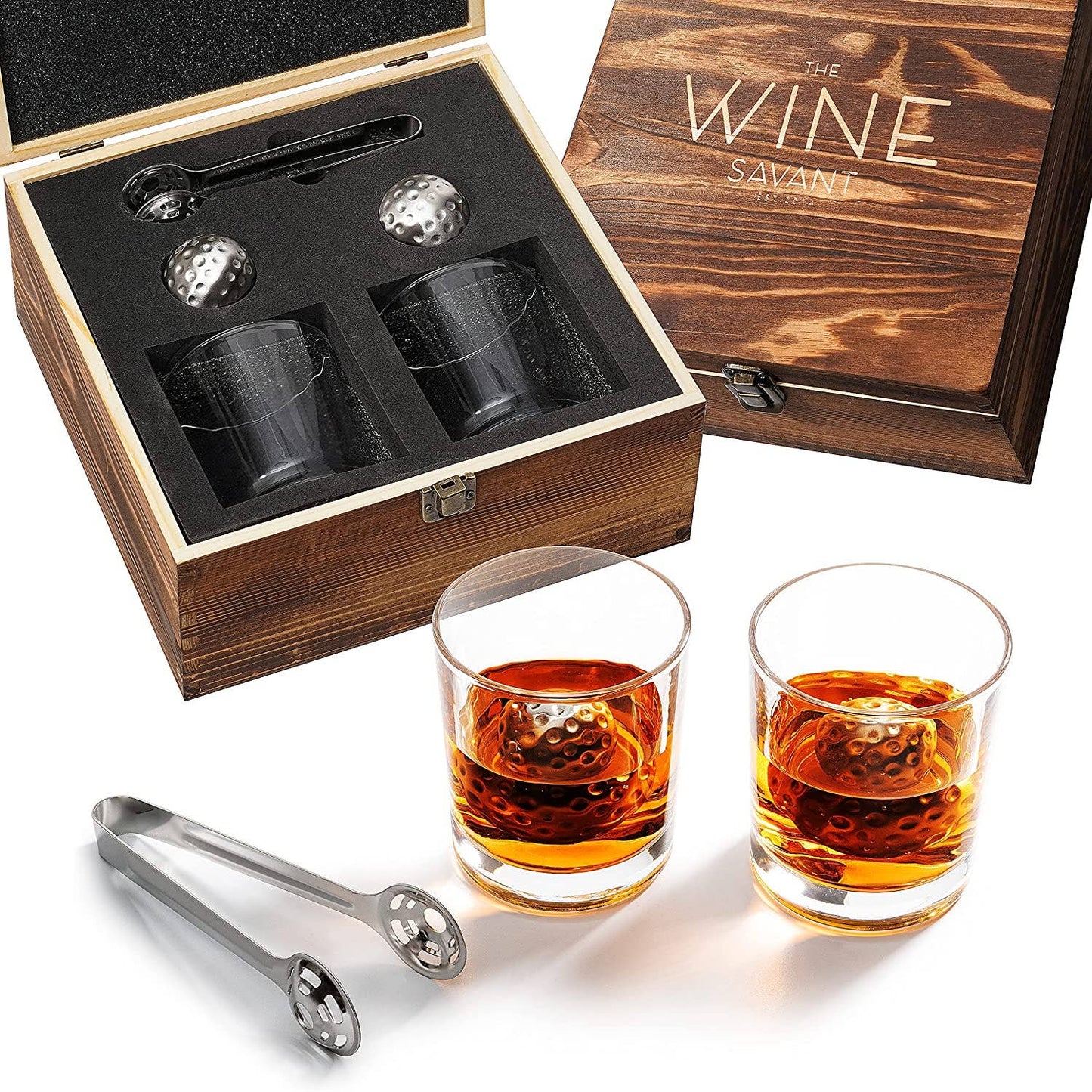 Bar Gift Set - Golf Whiskey Glasses - Golf Ball Chillers