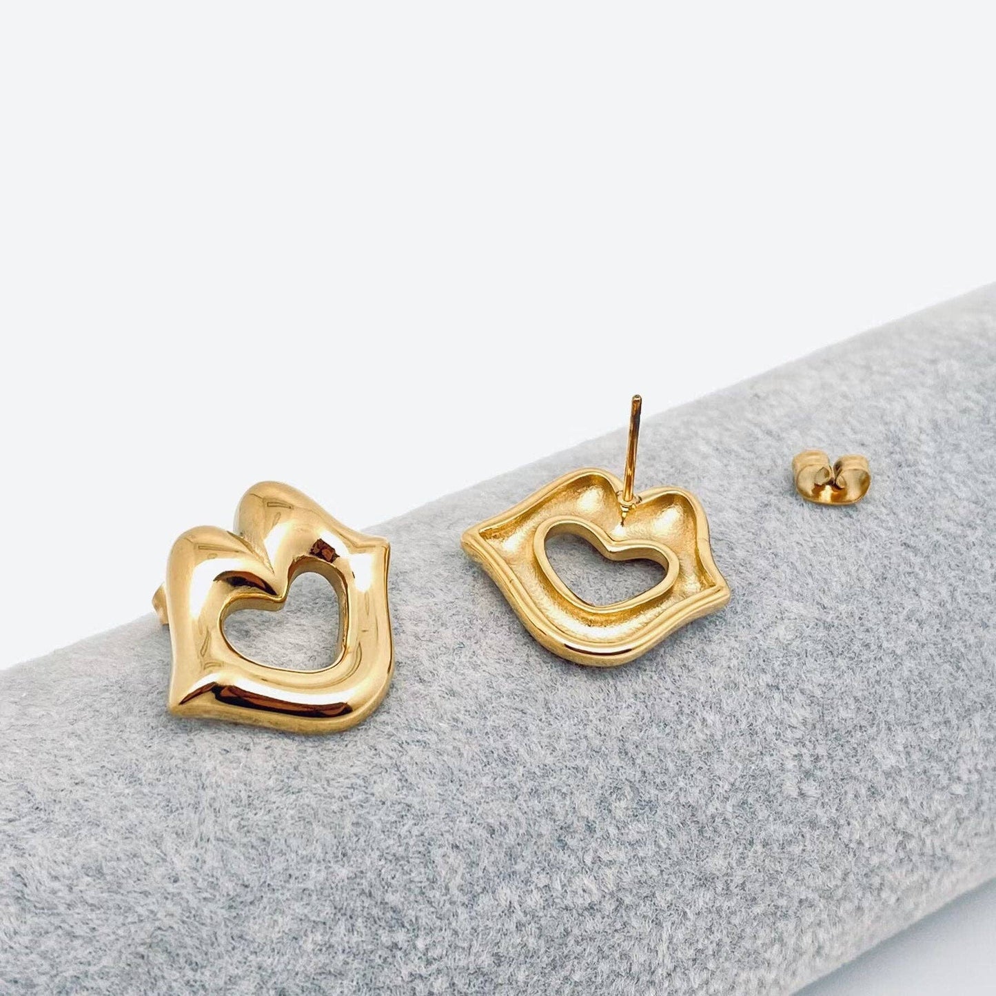 Gold Lip Stud Earrings