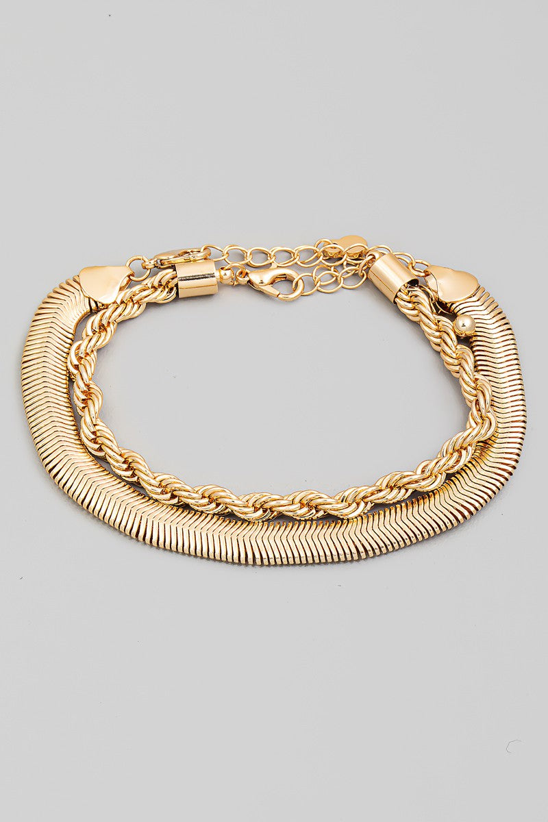 Layered Snake Rope & Chain Bracelet Set - Gold