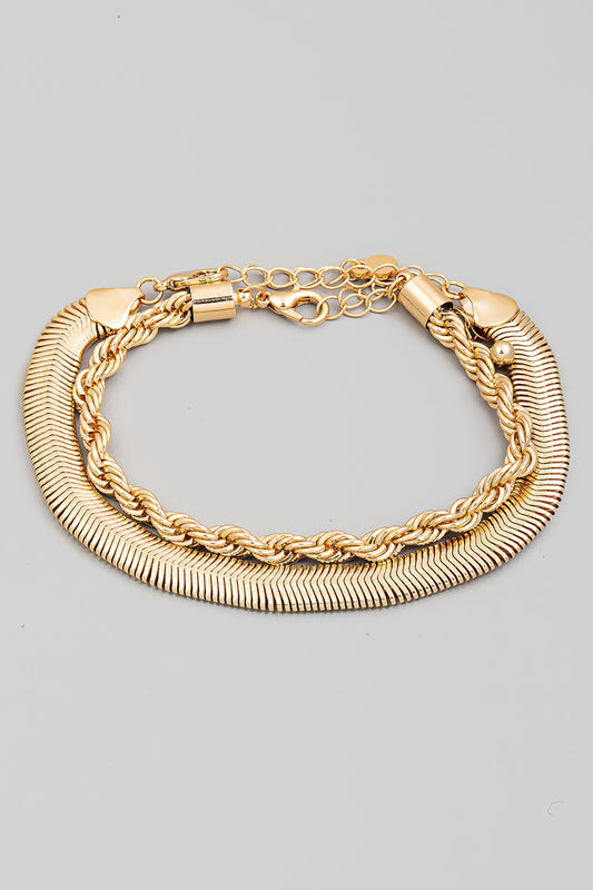 Layered Snake Rope & Chain Bracelet Set - Gold