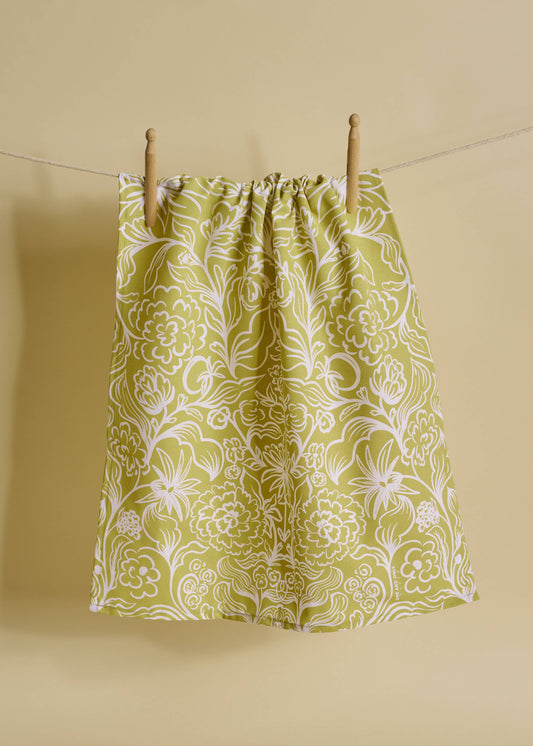 Garden Symmetry Green Tea Towel