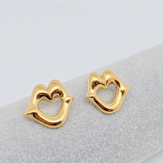 Gold Lip Stud Earrings