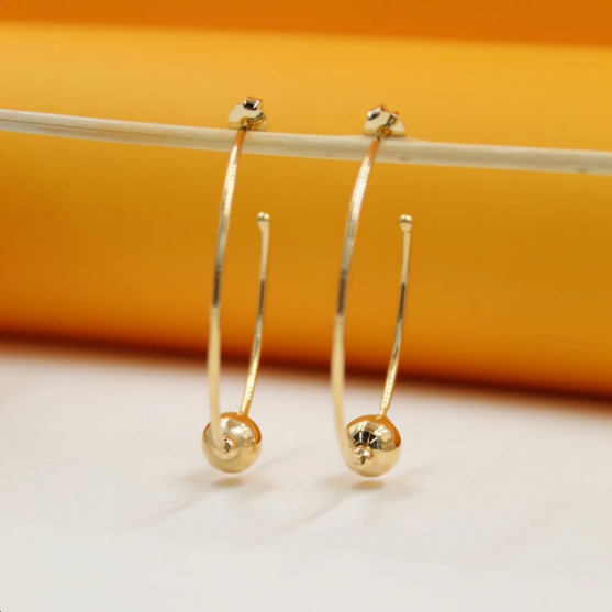 18K Gold Filled Round Beaded Hoop Earrings