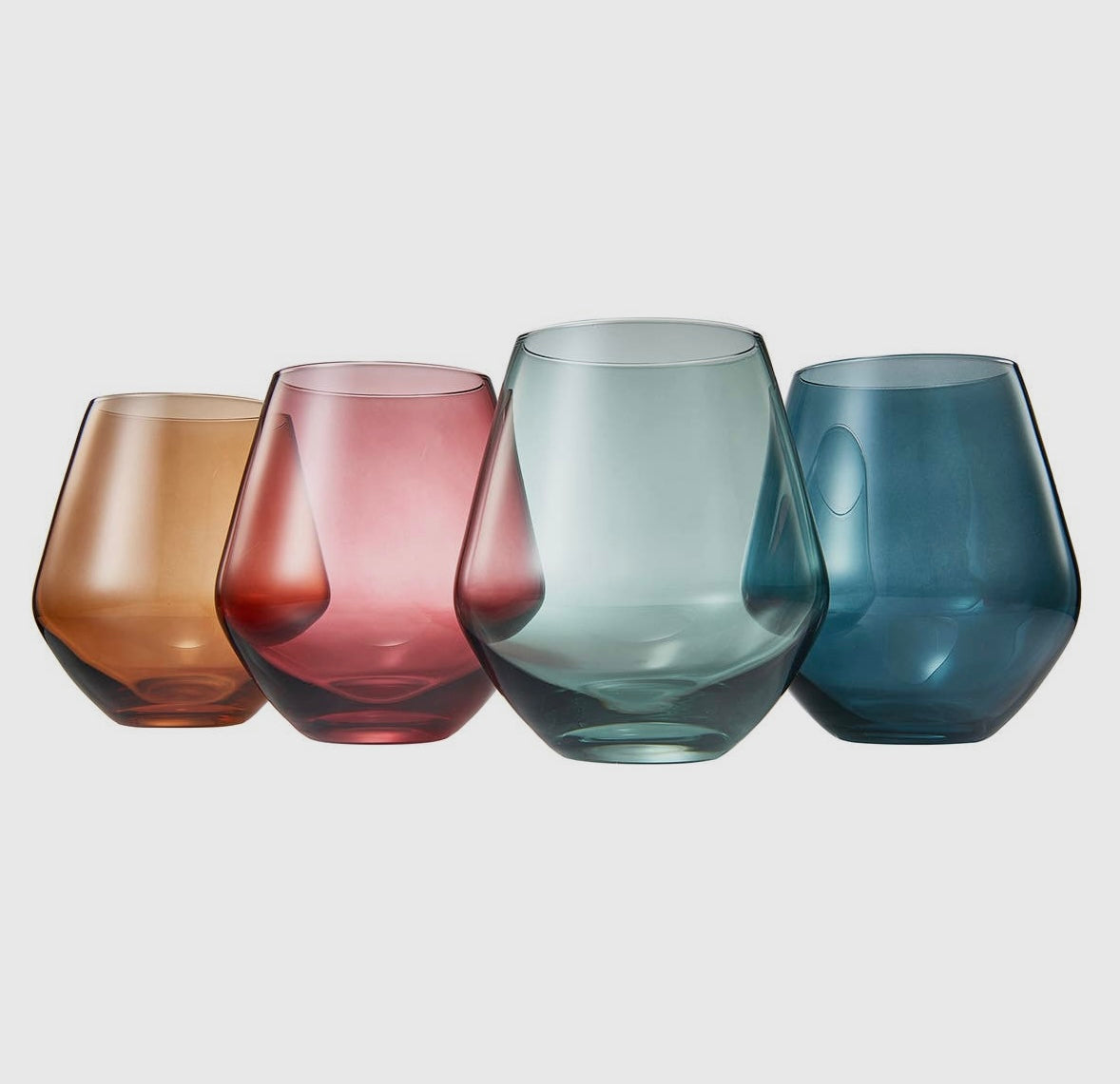 Colored Stemless Crystal Wine Glass Set of 4