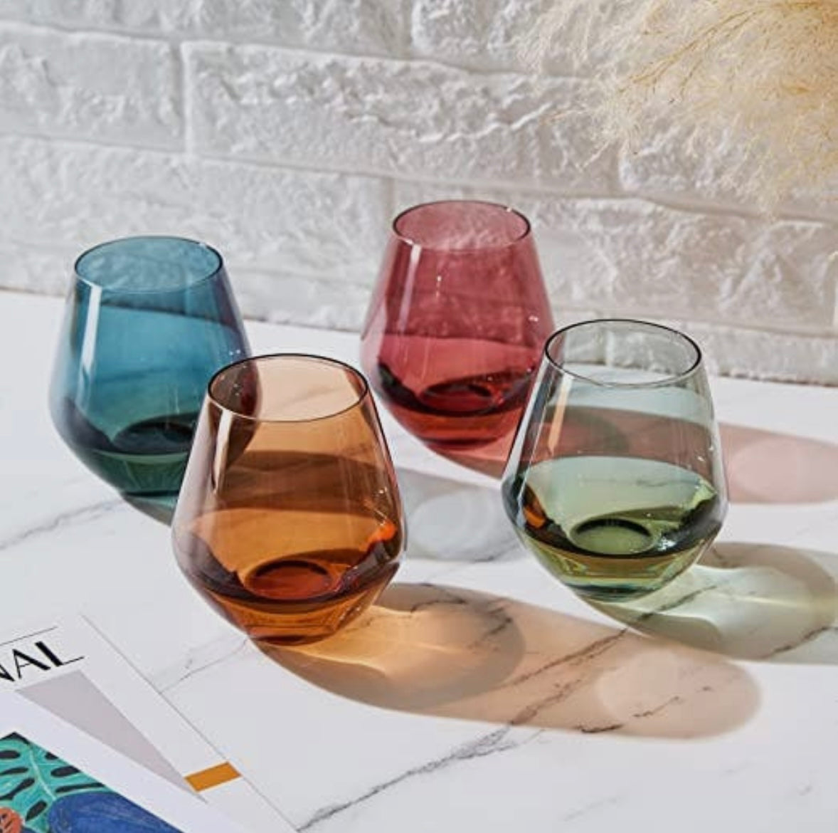 Colored Stemless Crystal Wine Glass Set of 4