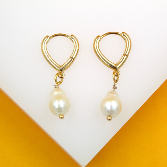 18K Gold Filled Fresh Water Pearl Dangle Drop Earrings