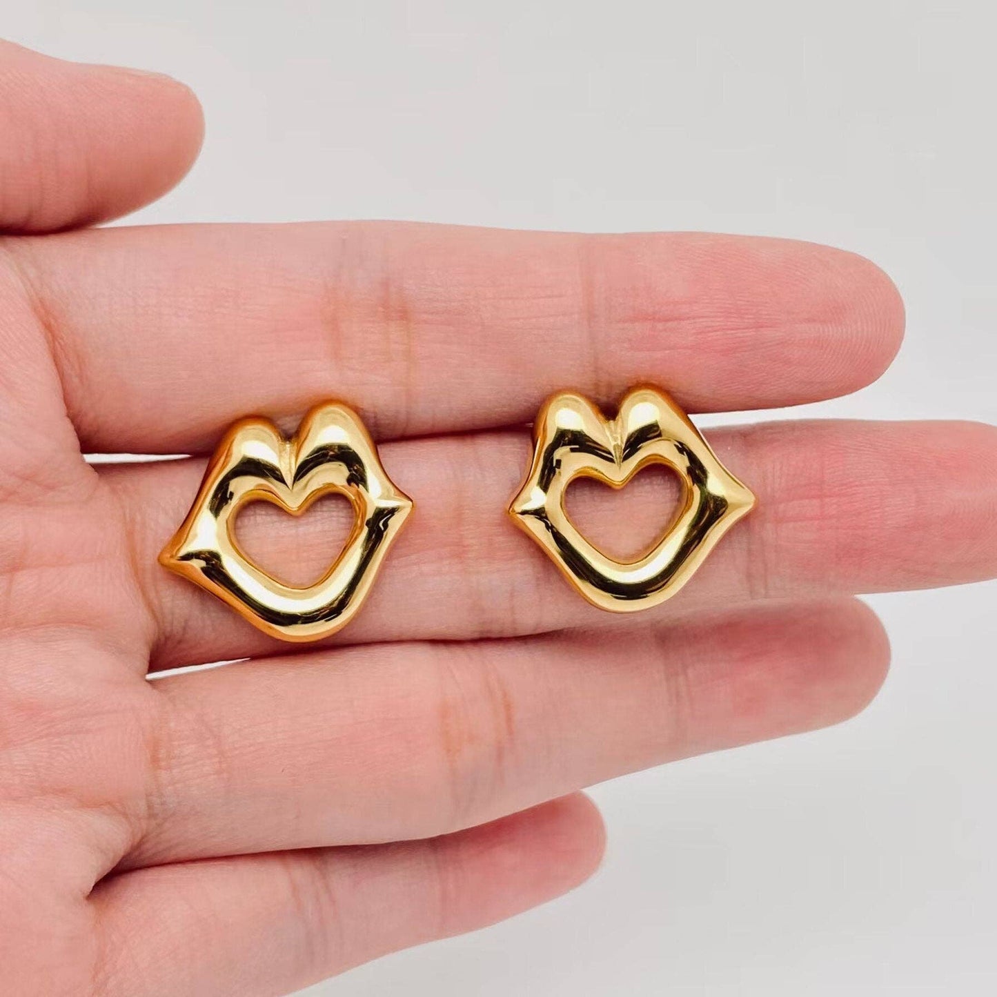 Gold Lip Stud Earrings