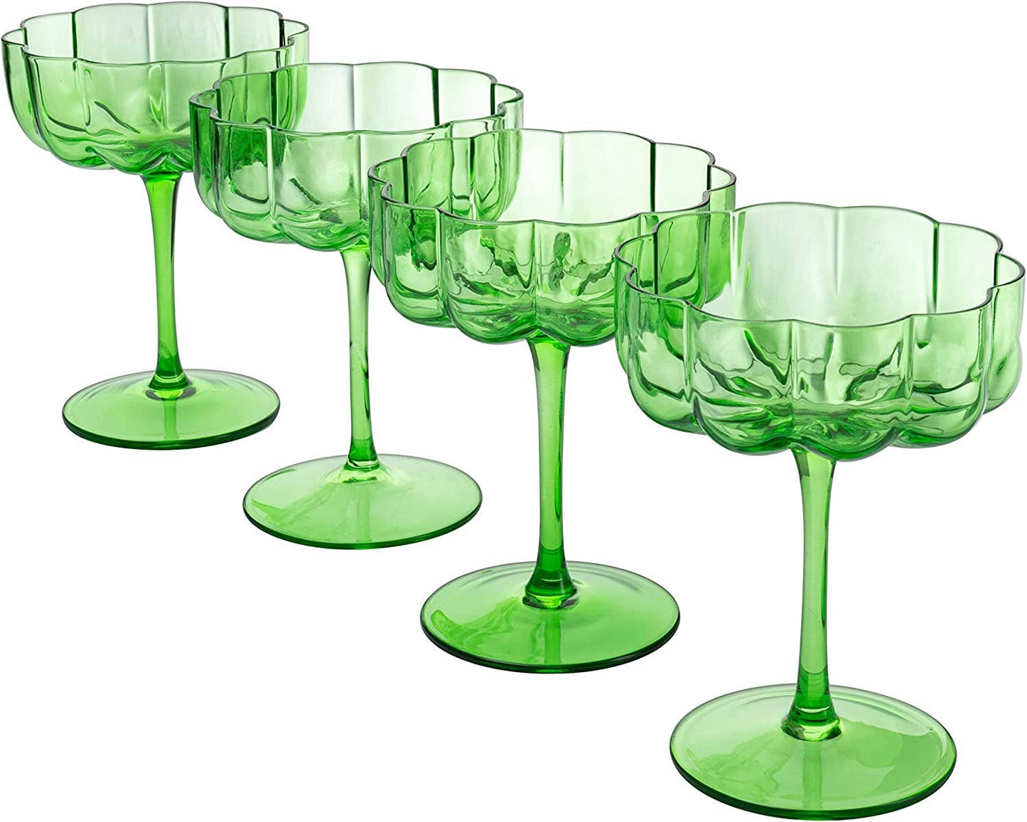 Elegant Flower Champagne & Cocktail Coupes - Green Set of 4