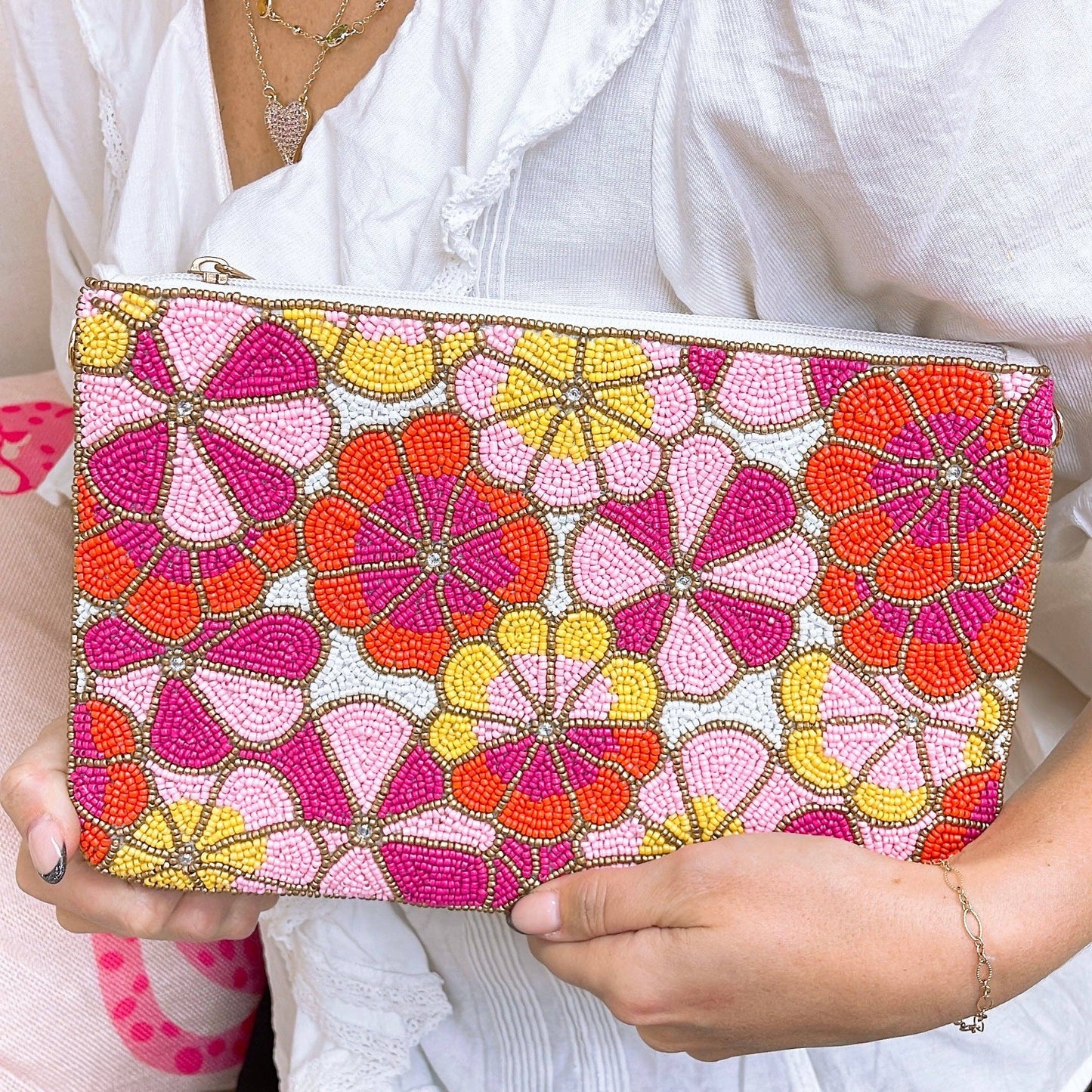 "Spring is Here" Pink Beaded Clutch