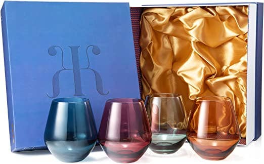 Colored Stemless Crystal Wine Glass Set of 4